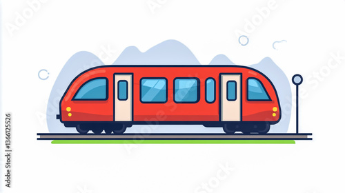 Red cartoon train illustration vector graphic transport railway travel public transit design subway metro transportation