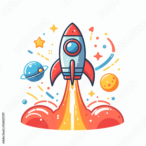Fototapeta Naklejka Na Ścianę i Meble -  A rocket is flying through space with planets and stars in the background