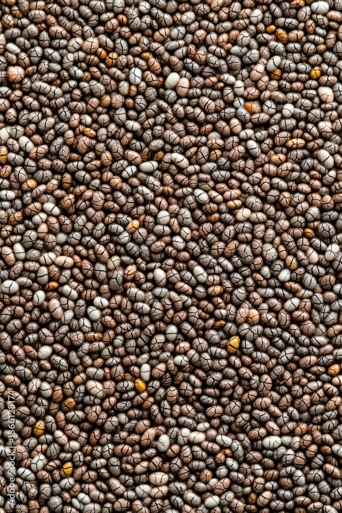 Brown seeds scattered across surface, showcasing diverse texture Brown seeds scattered across surface, showcasing diverse texture