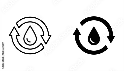 Skin hydration line outline icon set, vector illustration on white background.
