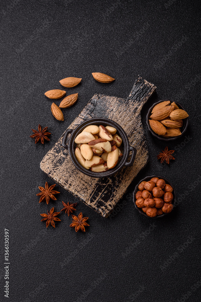 Fototapeta premium Brazil nut kernels in ceramic bowl