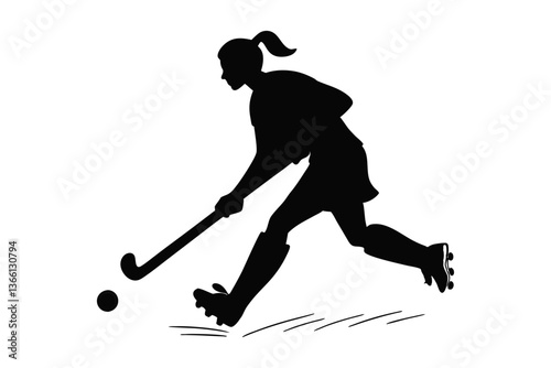 Field Hockey Player Dribbling Ball Vector Art