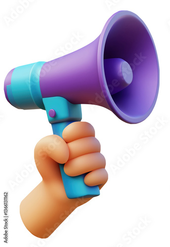 A vibrant megaphone in a hand exudes enthusiasm, poised for communication at a lively gathering. It symbolizes the spirit of sharing messages and rallying support.