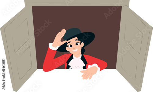 Colonial Man Secretly Waves From Door