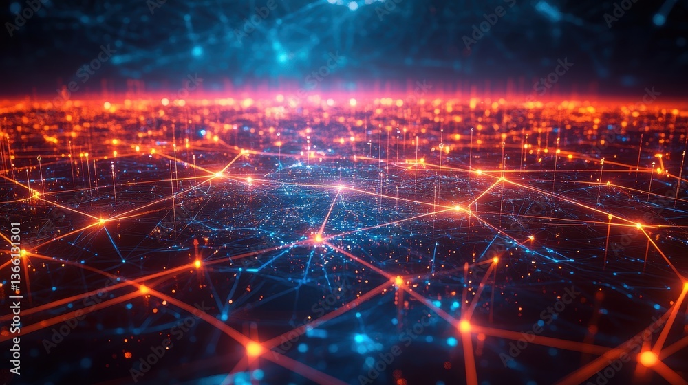 Fototapeta premium A futuristic communication network, with 5G towers, satellites, and data exchanges connecting devices across the world