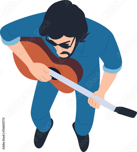 Man Playing Acoustic Guitar Overhead, A saxophonist happy International Jazz