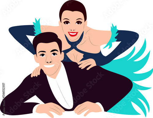 Ballroom Dancers Couple Pose Illustration peeking, ballroom dancers happy International Dance Day peeking