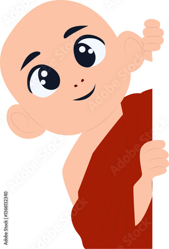 Cute Young Buddhist Monk Peeking Illustration peeking, Buddhist Devotee