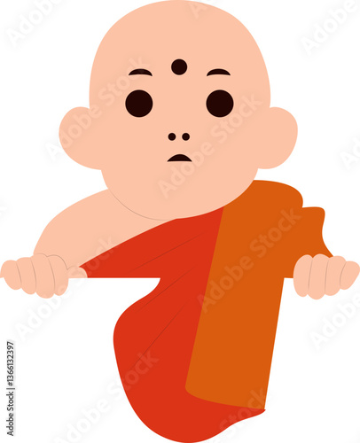 Young Buddhist Monk Peeking Illustration peeking, Buddhist Devotee