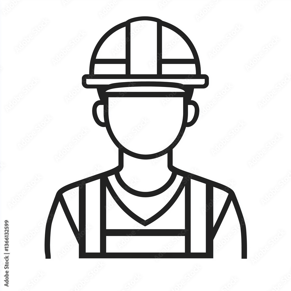 Builder Person Line Icon Isolated on White Background