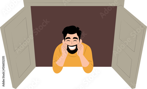 Happy Man Hiding Closet Doors peeking, Easter Egg Decorator happy Easter Sunday