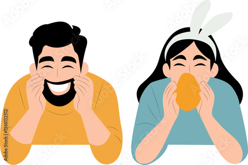 Happy Couple Eating Mango Delight peeking, Easter Egg Decorator happy Easter Sunday