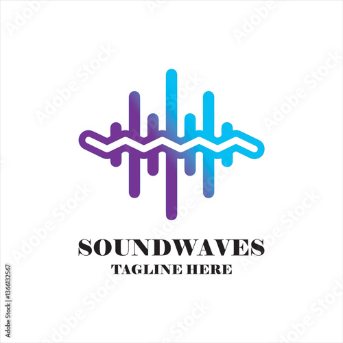 A modern and dynamic soundwave logo featuring an abstract audio waveform in gradient blue and purple tones. This design represents music, sound technology, podcasting, DJ branding, audio engineering.