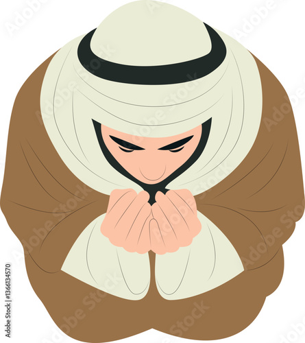 Muslim Man Performing Islamic Prayer Bow, Pious Pilgrim