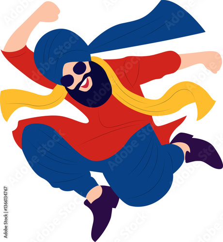 Joyful Sikh Man Bhangra Dance Jump, Sikh Bhangra Dancer Vaisakhi