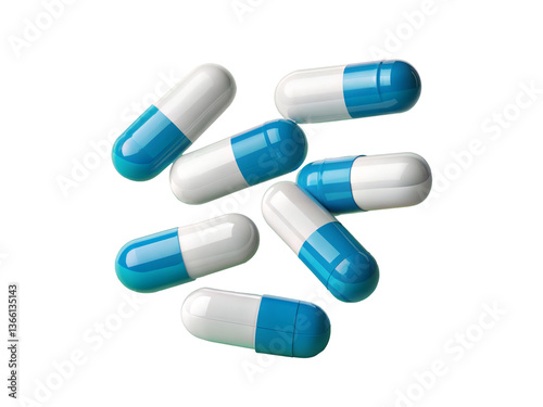 White and blue pills isolated on transparent background. Png