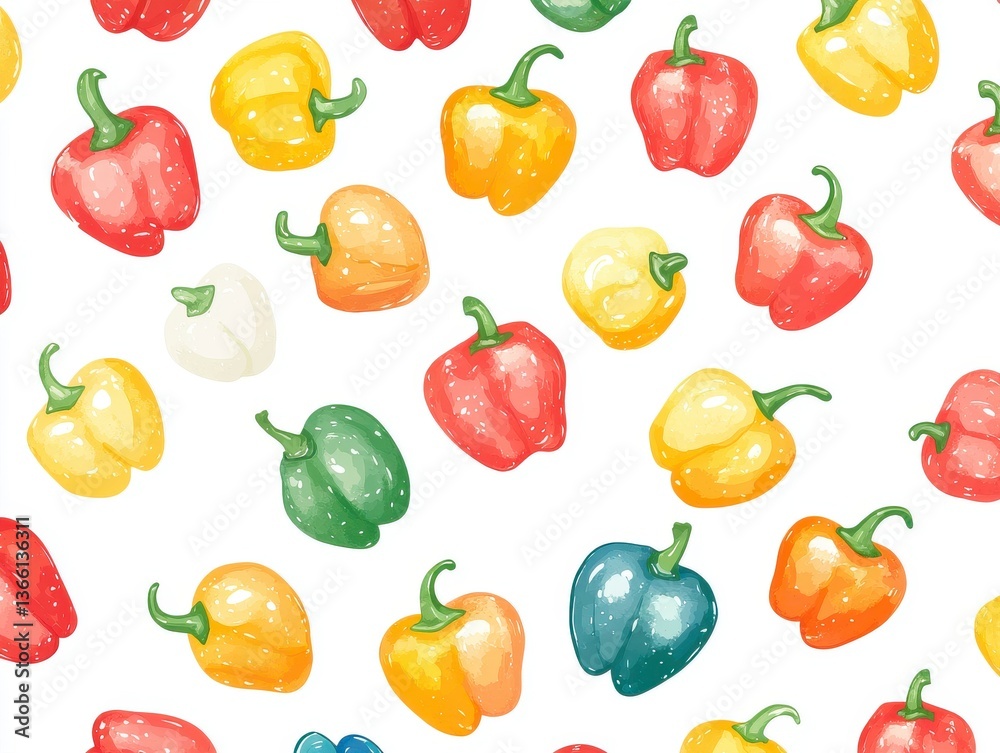 Colorful Pixel Art Bell Pepper Seamless Pattern Colorful Pixel Art Bell Pepper Seamless Pattern