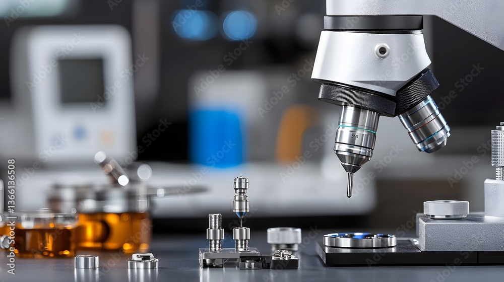 Precision Laboratory Microscope with High-Tech Equipment and Research Instruments in Modern Setting