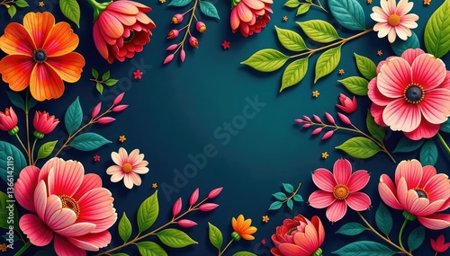 Bold, stylized floral tapestry, vibrant palette, wall art, art, tapestry