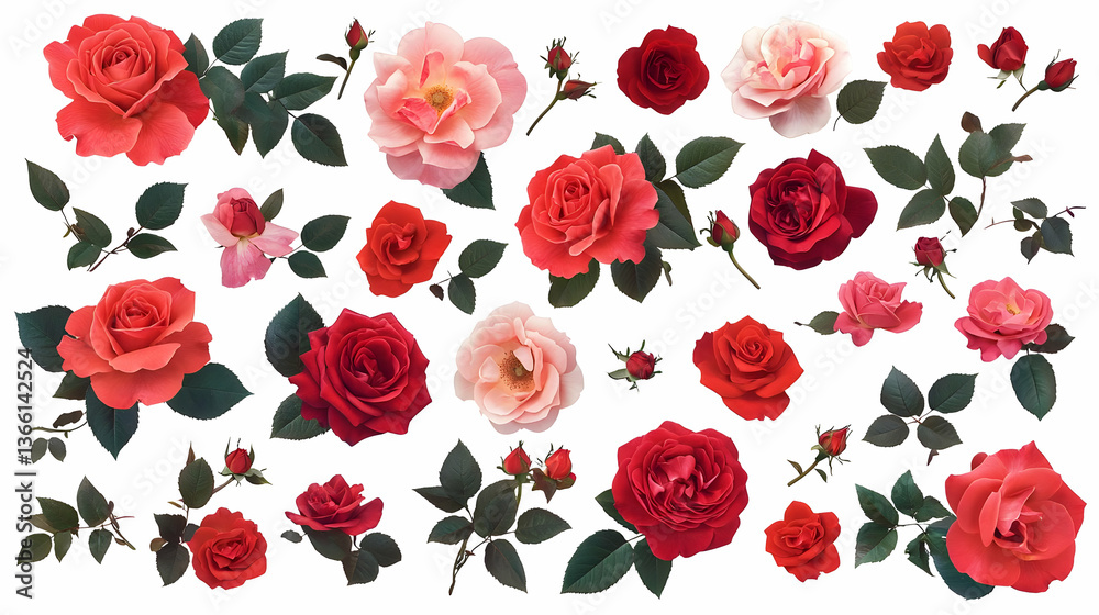 Assorted Roses On White Background Assorted Roses On White Background