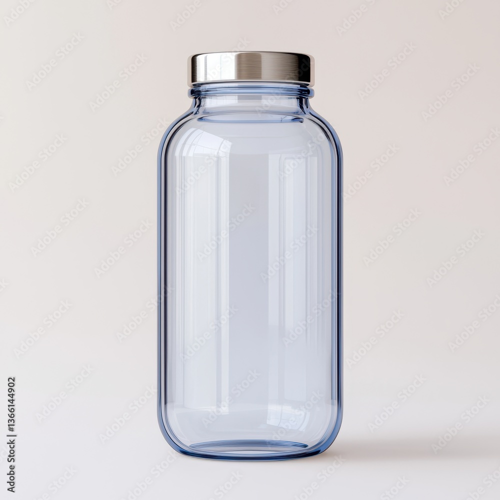 Clear Glass Jar with Silver Lid on Plain Background for Storage Use Clear Glass Jar with Silver Lid on Plain Background for Storage Use