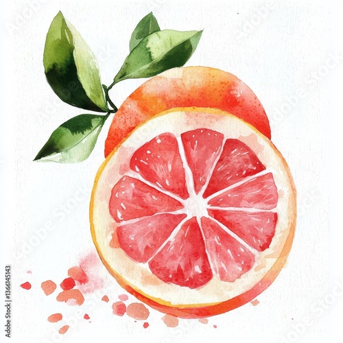Vibrant watercolor artwork of a fresh grapefruit 