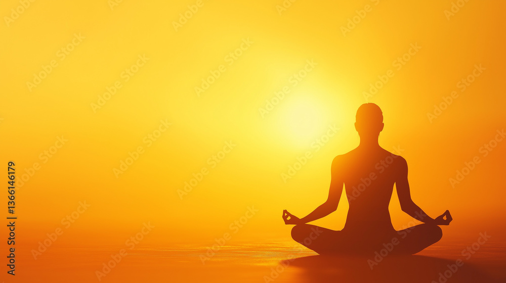 Yoga Silhouette at Sunrise - Peaceful Meditation and Wellness Concept Yoga Silhouette at Sunrise - Peaceful Meditation and Wellness Concept