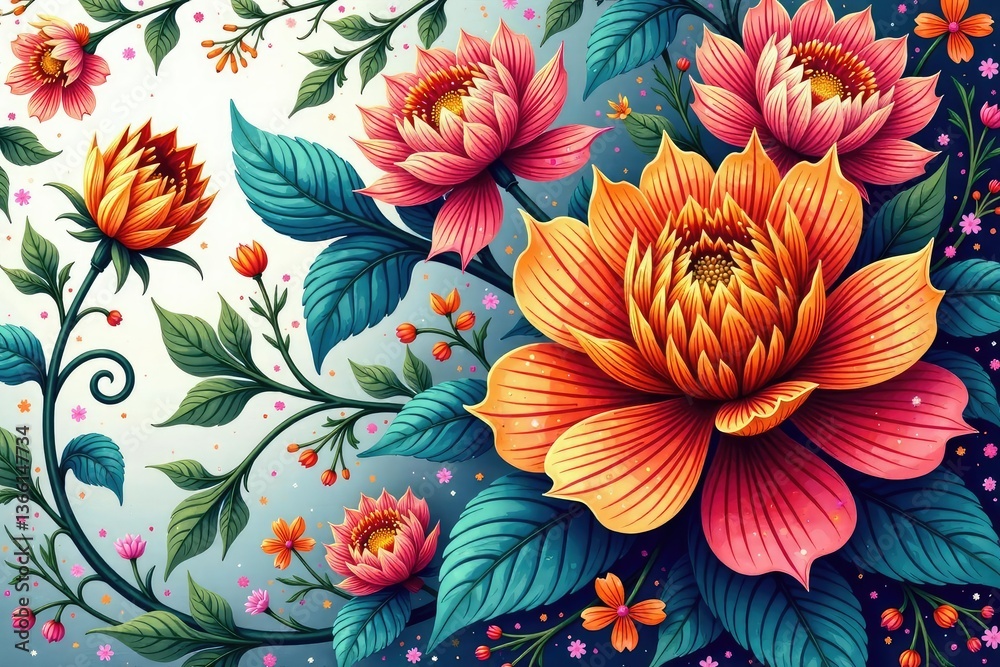 custom made wallpaper toronto digitalIntricate line art floral design, continuous print, modern, geometric, textile