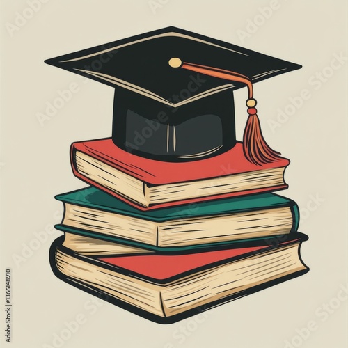 clean and minimalist graduate cap with books

