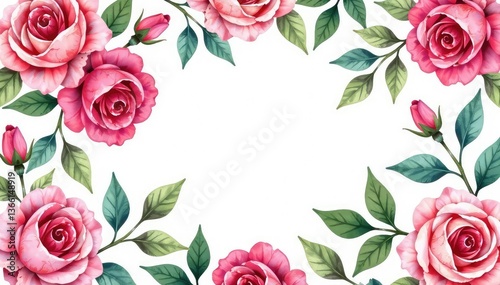 Intricate watercolor roses & leaves, repeating design, art, elegant, watercolor