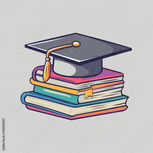 simple vector design of graduate hat with books


