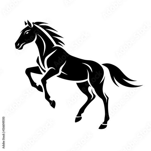 Black horse silhouette running in wild vector illustration