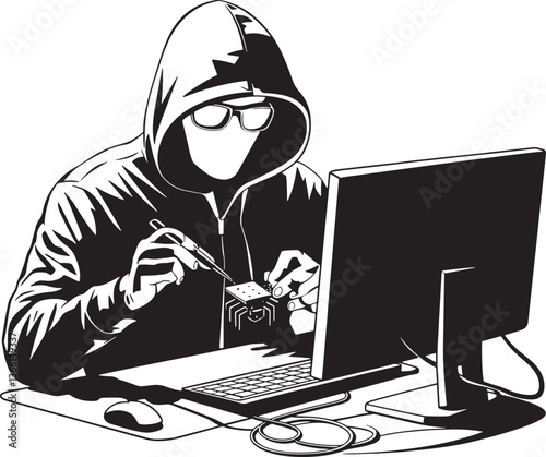 hacker working on laptop