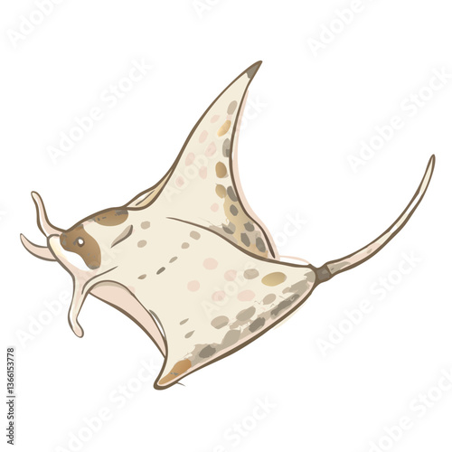 a gracefully swimming ray against a clean backdrop, with spots and an elegant appearance
