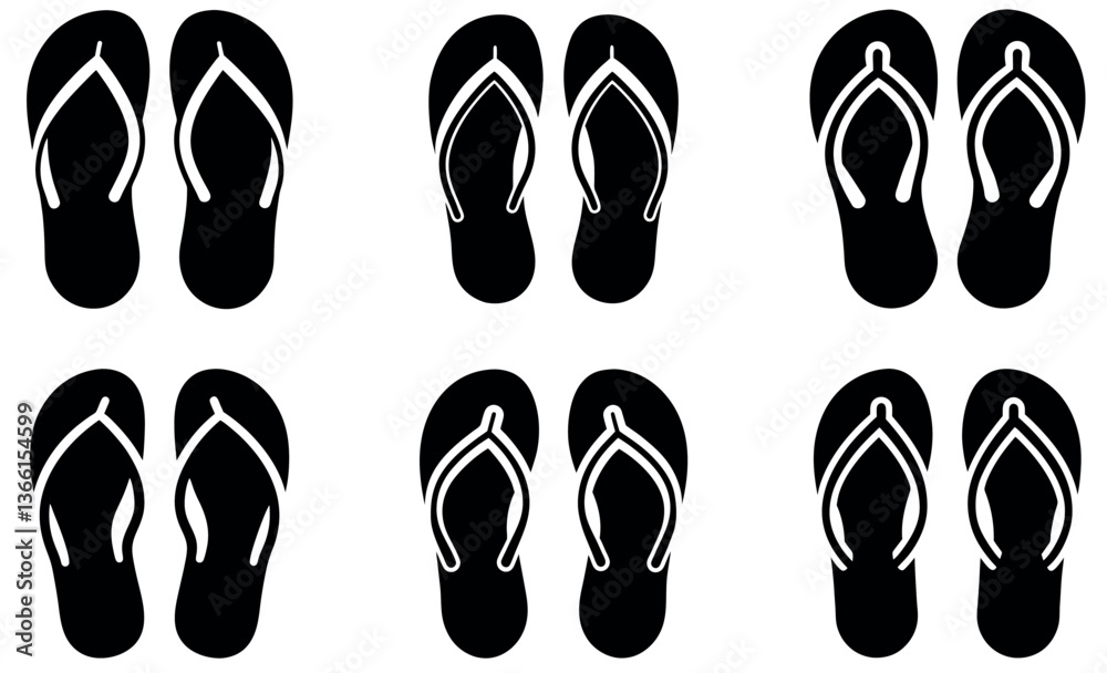 Flip Flops Icon Set - Stylish Beach Footwear Designs Flip Flops Icon Set - Stylish Beach Footwear Designs
