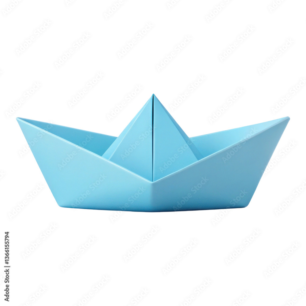 simple blue paper boat symbolizes summer fun and creativity, perfect for playful moments by water 3D