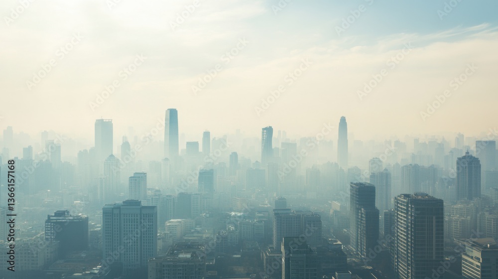 An AI powered system providing real time air quality monitoring in a polluted city, urban skyline with real-time environmental data and pollution management, Environmental monitoring technology style An AI powered system providing real time air quality monitoring in a polluted city, urban skyline with real-time environmental data and pollution management, Environmental monitoring technology style