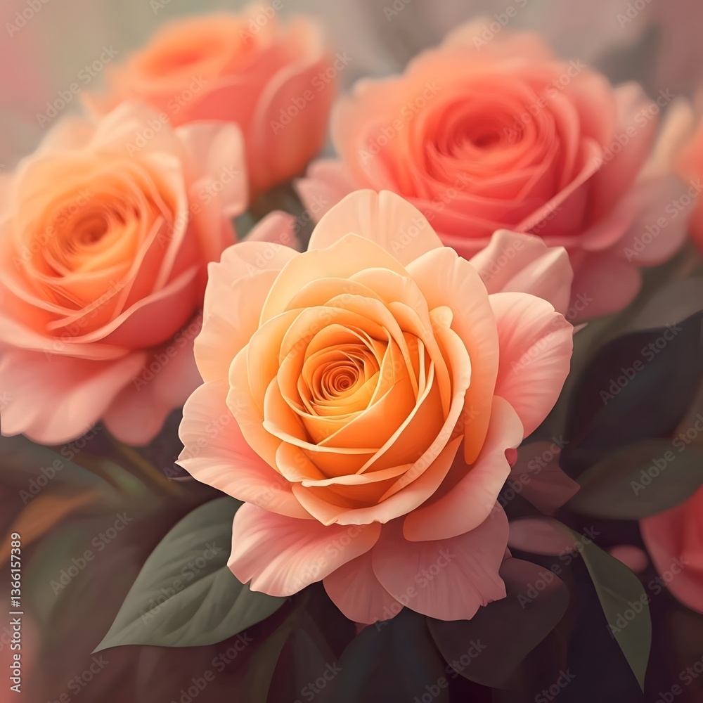 A soft-focus floral background with a painterly effect, AI Generated