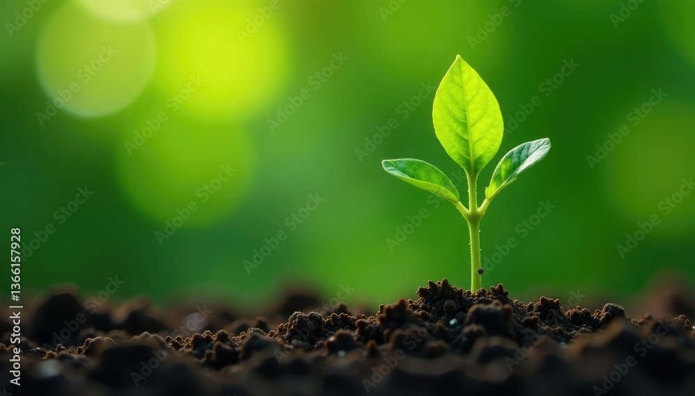 Naklejka premium Young tree seedling, delicate leaves, vibrant green , sapling, green, leaf