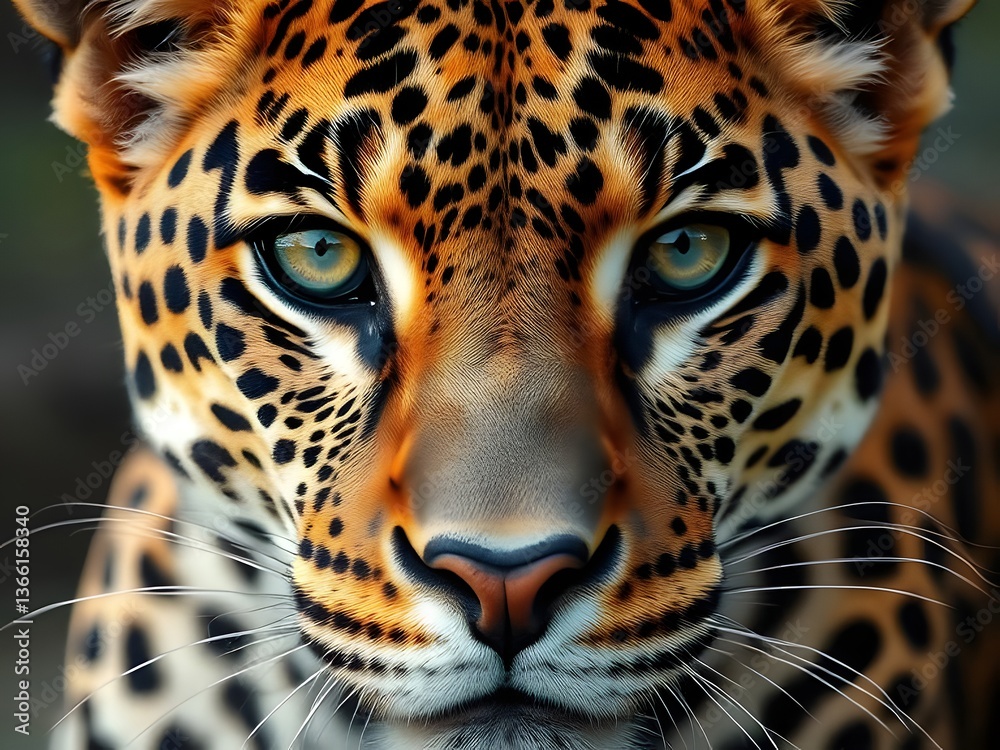 Obraz premium Close-Up Portrait of a Majestic Leopard Striking Eyes, Beautiful Spots, Wild Animal, Nature, Wildlife, Big Cat.