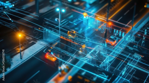 An AI powered traffic flow optimization system analyzing and adjusting traffic light timings to reduce congestion in urban areas, Urban technology style, photo of