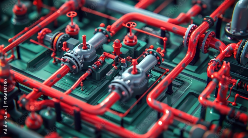 Fototapeta premium Industrial Pipeline System: A Detailed View of Complex Infrastructure Network