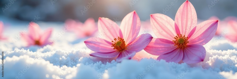 Delicate flower petals unfurl on a snowy plain, isolated, botanical Delicate flower petals unfurl on a snowy plain, isolated, botanical