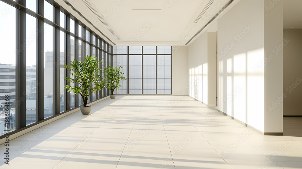 Fototapeta premium Empty Modern Office Space With City View