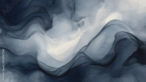 Abstract Fluid Waves in Black and White background Modern Flowing Texture with Soft Gradient and Smooth Swirling Patterns
