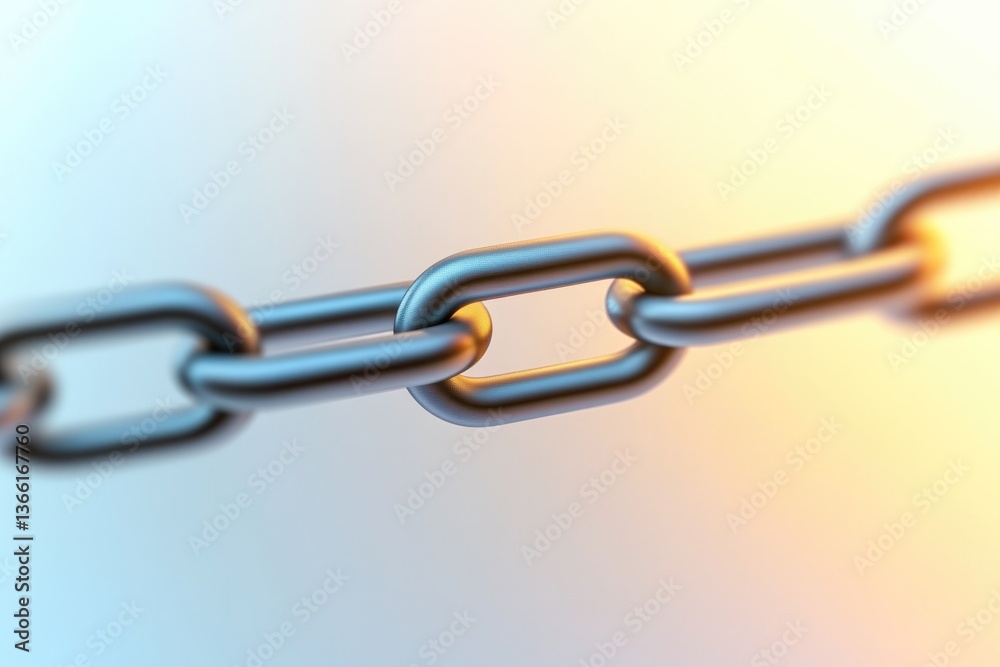 Fototapeta premium Metal chain links glimmer against soft gradient background, symb