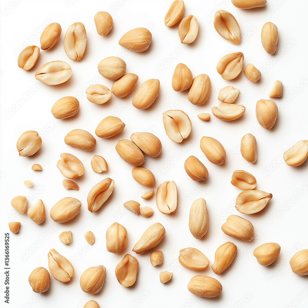 scatter lying Tasty and nutritious Peanuts on white background scatter lying Tasty and nutritious Peanuts on white background