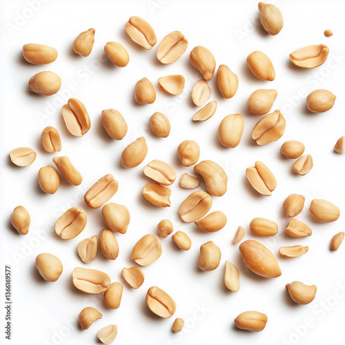 scatter lying Tasty and nutritious Peanuts on white background