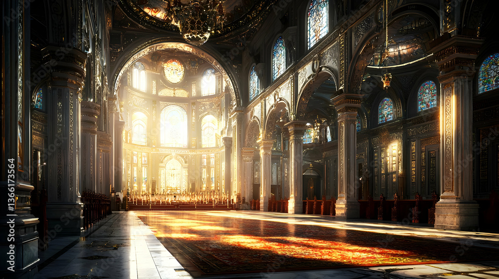 Obraz premium Grand Illuminated Cathedral Interior