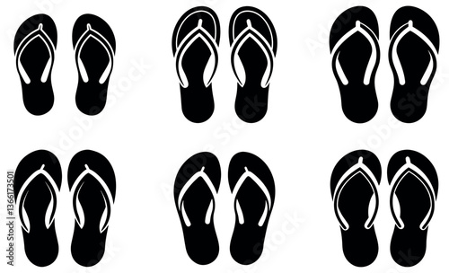 Simple Black and White Flip-Flop Pair Silhouettes